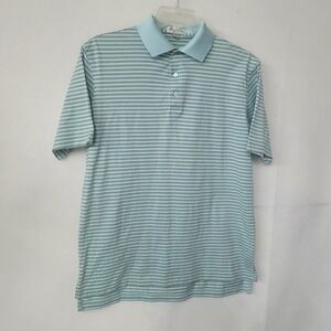 Peter Millar Crown Ease Shirt Mens Medium Blue Stripe Golf Polo 100% Cotton